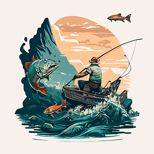 vector, fisherman reeling a fish, ar9:11