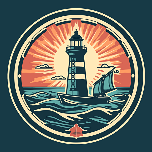vector gymsport-logo 16:9 format , columbian style, a ship and a lighthouse