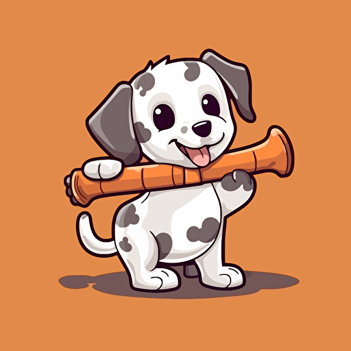 cartoon dog hold bone, lovable, wagging tail, Artwork, vector illustration, sticker
