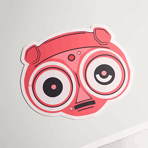 Die-cut sticker, Cute kawaii robot sticker, Anime Eyes, white background, illustration minimalism, vector, light red Tones