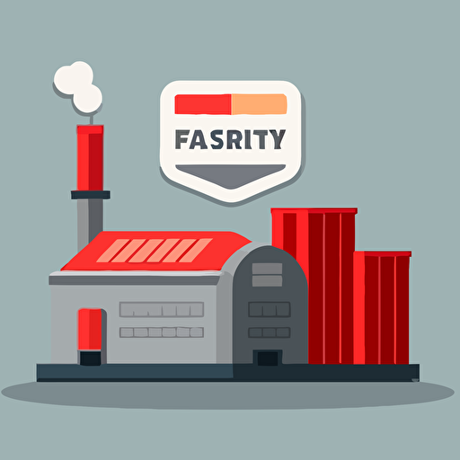 A factory with an energy efficiency label, 2d flat design, freepik. com style, cartoon style, vector image, vector image, minimalist, simple design, basic design, red, gray, simple gray background