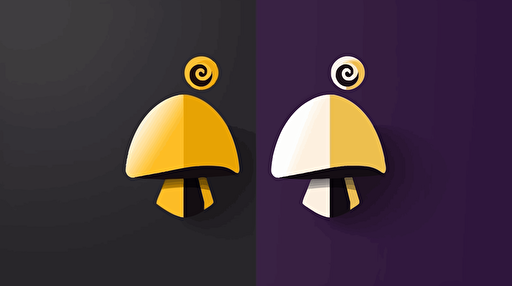 minimal vector logo of a mushroom, lavender and golden yellow colors with white and black accent