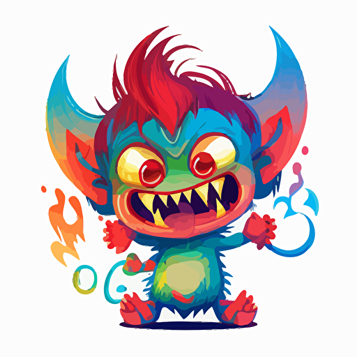 A saturated colorfull baby fur demon, goofy looking, smiling, white background, vector art , pixar style