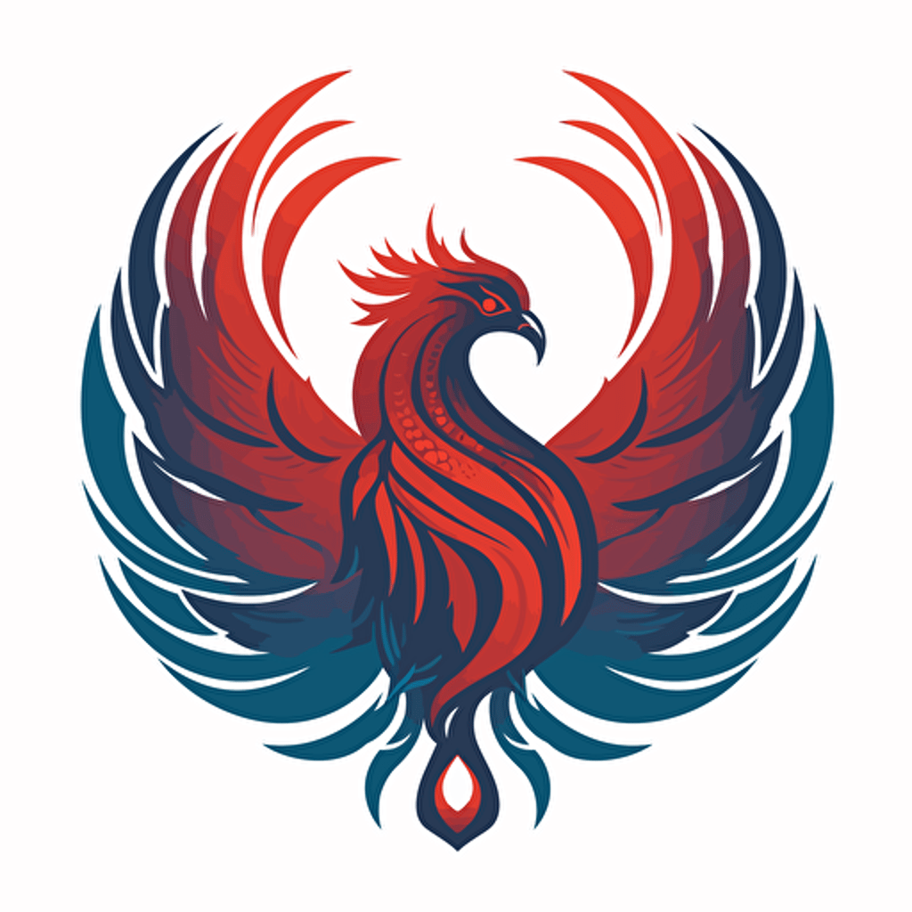 vector 2d logo sample symmetrical fenix, two color: red and blue , in background white