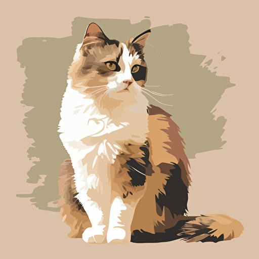 white and brown female cat, sand colored backdrop, vector
