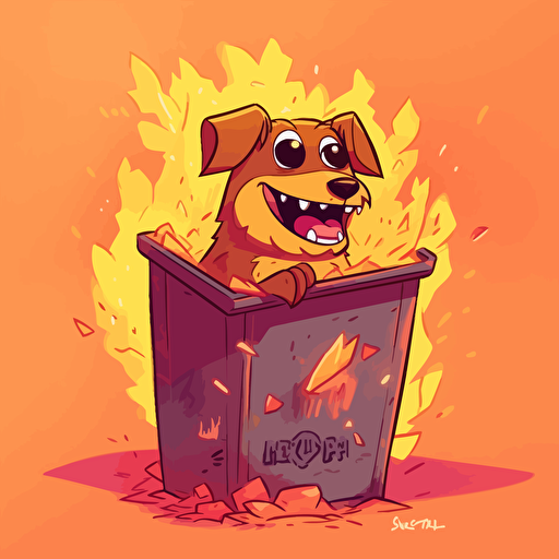 codebase dumpster fire cartoon "this is fine dog" vibrant colors vector illustration