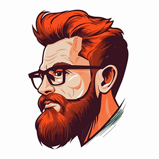 a short hair, red beard man, with glasses, looking aside, logo, rounded, vector