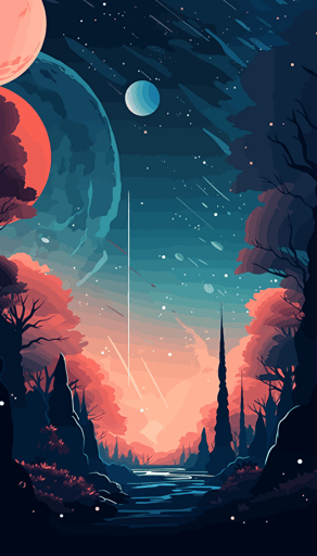 a 2d vector art, limited color palette, modern style illustration, galaxy space scene