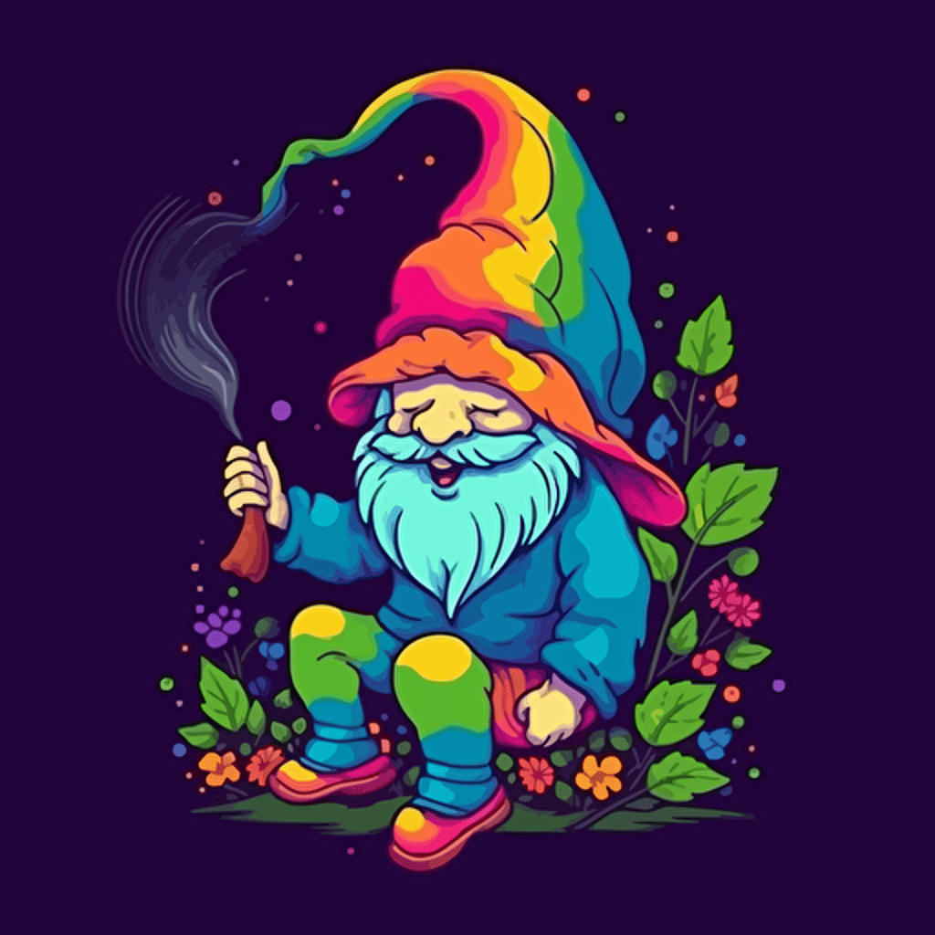 duende comiendo hongos fumando marihuana trebol arcoiris logo vector