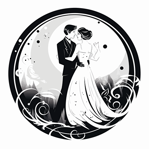 a logo in black and white for a wedding, simple, romantic, vector art, no gradients, big contrast