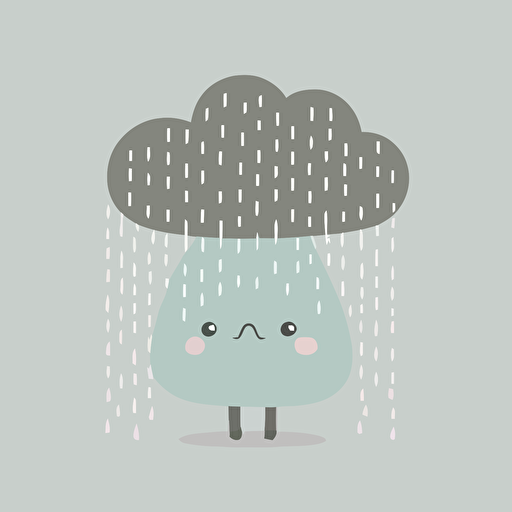 cute sad gray rain cloud kawaii style, vector clipart