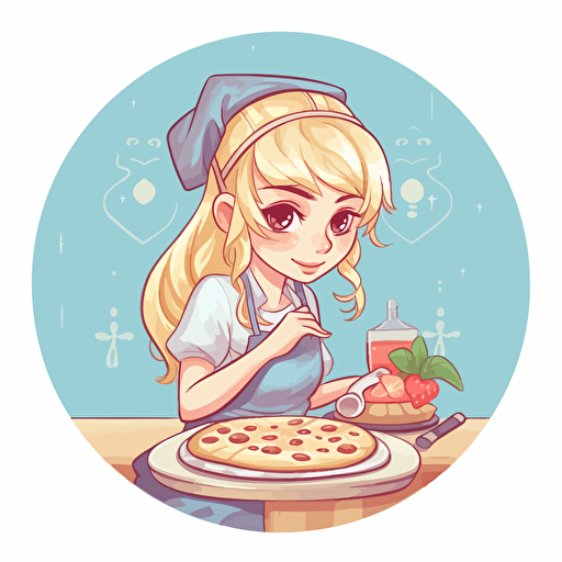 a vector art logo for ukraine blond girl making pizza, no text, pastel colors, very simple