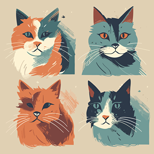vector art style, various cats, in the style of Michael Parks
