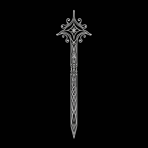 solid line white on black, medieval executor black background, vector, 3:4, simple 2D