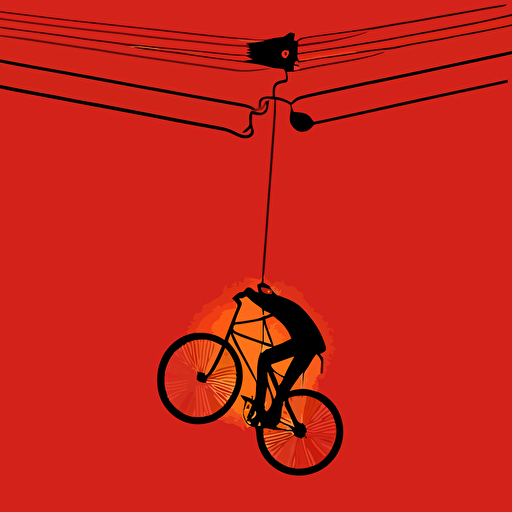 person attached with strings on a bike, vector style,