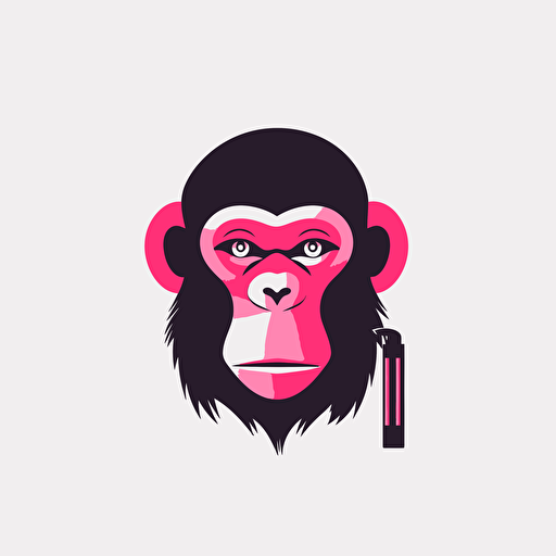 a minimal vector image logo of a chimpanzee, she is appling lipstick, it’s a logo of a beauty brand, only 3 color