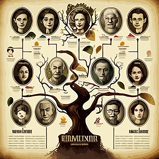 a family tree in vector with pictures, 2 family branches are mad at each others