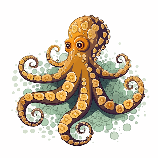 octopus, detailed, cartoon style, 2d clipart vector, creative and imaginative, floral, hd, white background