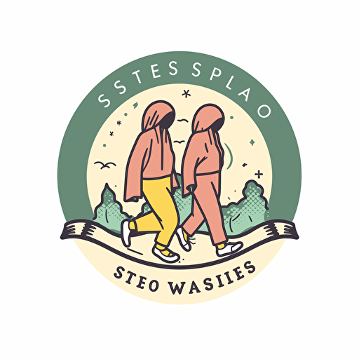 a vector logo for a community women's only walking group called step-sisters, incorporating a shoe and hijab