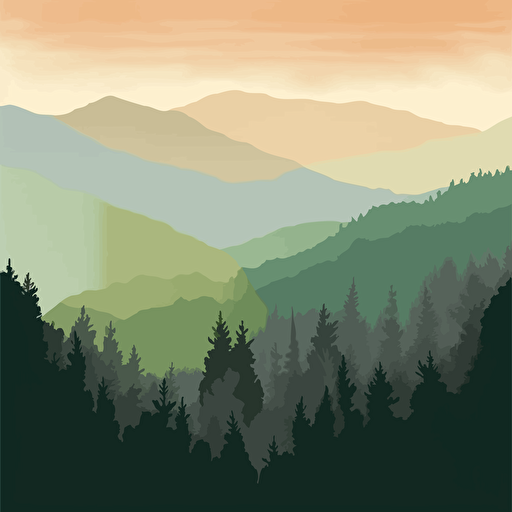 simplistic vector art, smoky mountains National park, colorful and minimalist,smoky mountains scenic landscape