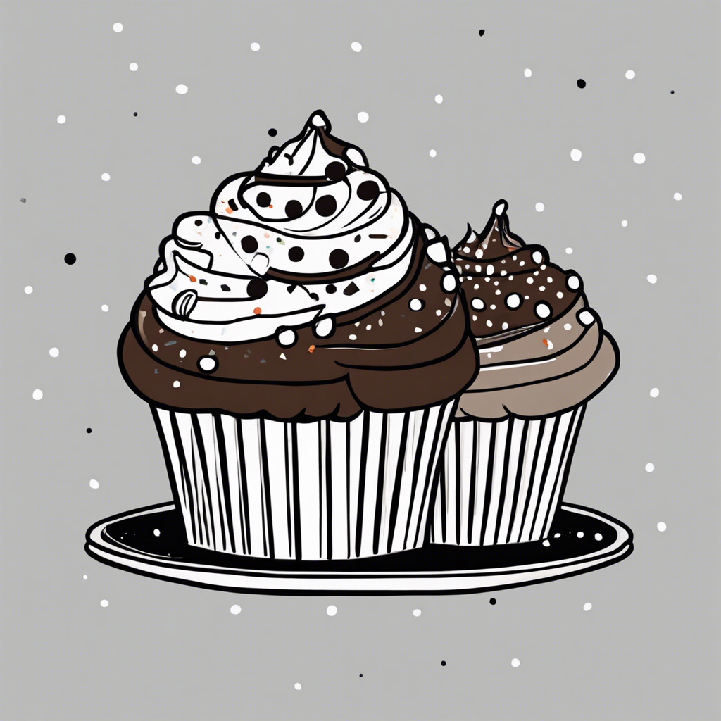 Chocolate cupcakes with sprinkles, illustration in the style of Matt Blease, illustration, flat, simple, vector