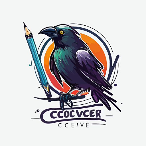 a mascot logo of a crow with a pencil, simple, vector