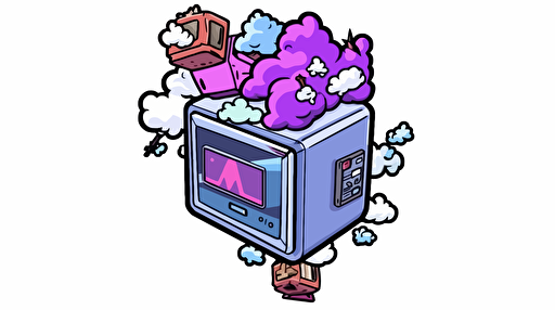 flying TV, Sticker, Cute, Tertiary Color, Pop Art, Contour, Vector, White Background, Detailed::
