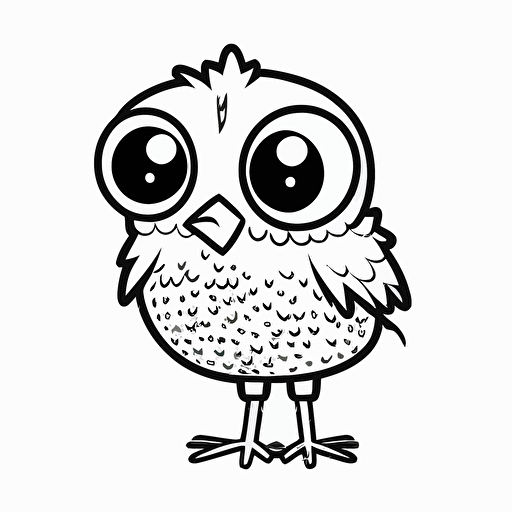 cute hen in farm, big cute eyes, pixar style, simple outline and shapes, coloring page black and white comic book flat vector, white background