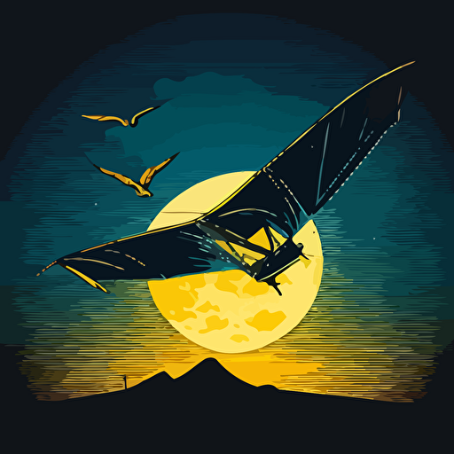 vector art hang glider flying in front of the full moon.