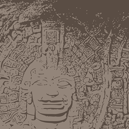 mayan temple interior symmetric recogniseable giant face portrait mayan god emperor center carved stone relief style ancient altair sacrafice 3d render realistic detailed torch light omnious intricate h r giger painting influenced alien reliefs