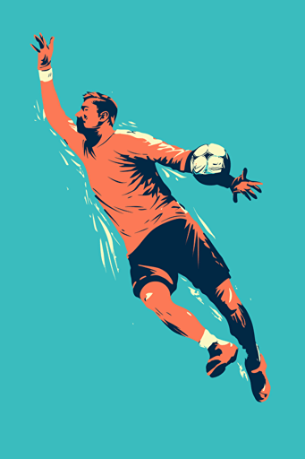 soccer goalkeeper, making great save, blue background, minimalistic vector,