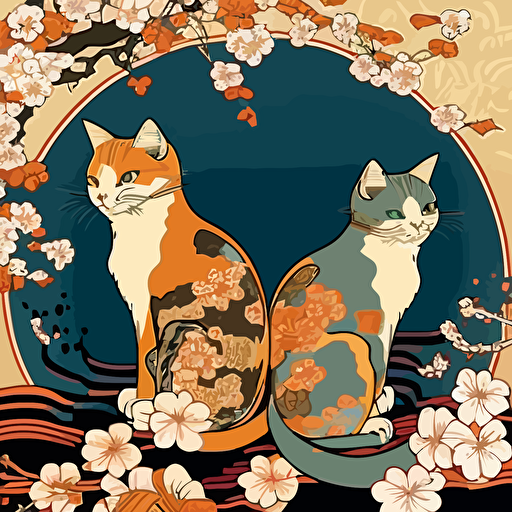 cats japanese art , vector , maximalist, v