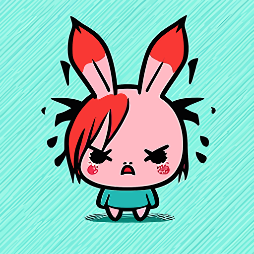 cute mad bunny kawaii style, vector, simple, high-quality clipart