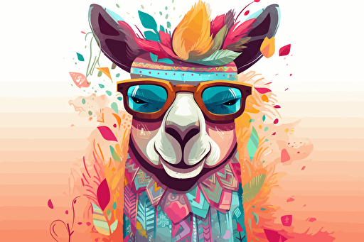 cute cartoon llama wearing sunglasses::10 doodle colored pencil painting folk art::7 fantasy::2 sparklecore::3 vibrant vector illustration clip art white background::5