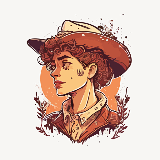 Short curly hair cowgirl doodle vector ilustration