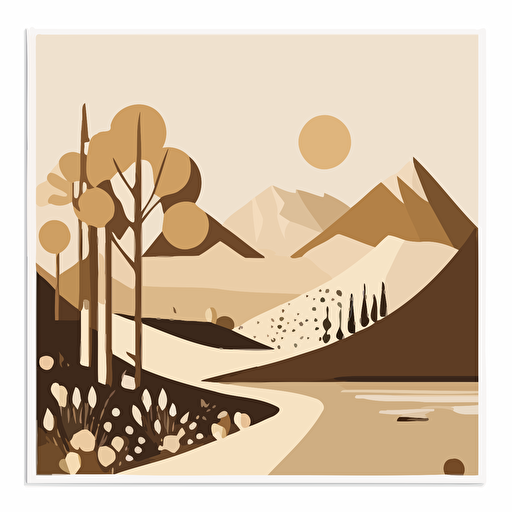 brown and beige mid century modern landscape, minimalist, vector ar 16:9