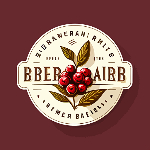 High End beer brewery logo featuring cranberries in the logo, white background, vector art, flat-logo style