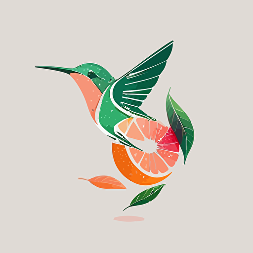 logo minimal linear Hummingbird, geometric, Vector, Logo, japan style, fruits, green, pink, orange