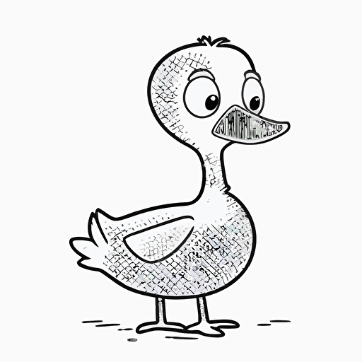 cute goose in farm, big cute eyes, pixar style, simple outline and shapes, coloring page black and white comic book flat vector, white background