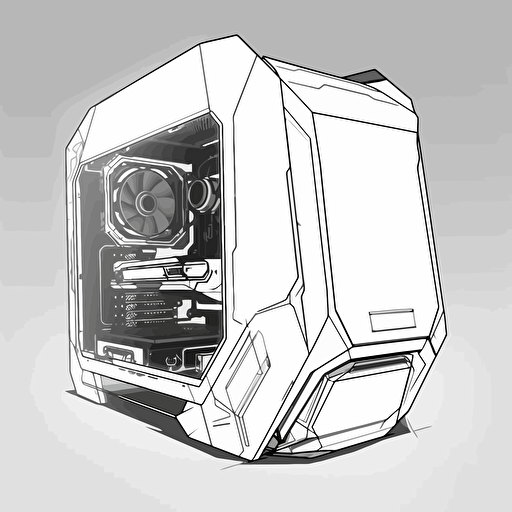 2D vector Gaming PC in minimalism cyberpunk style. Background white