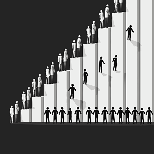 A black and white vector of a row of people fall as dominoes in a Domino Effect
