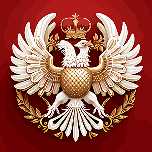 modern, detailed, vector symbol of white eagle with golden crown on red background