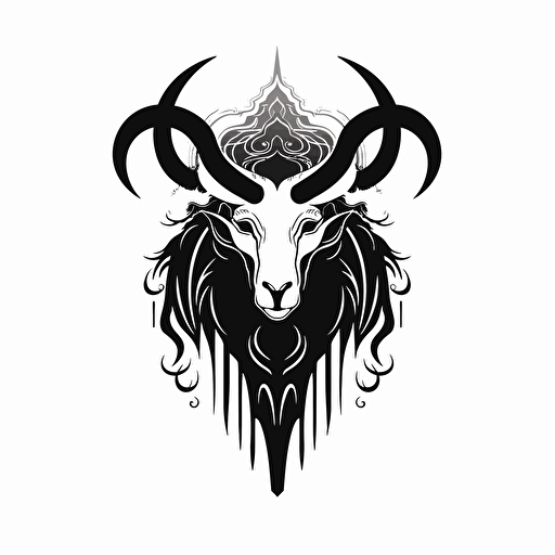 flat vector, occult logo, black and white, black moon, black stylized moon, upside down, goat eye, moon, tree black tears, with the word: volva