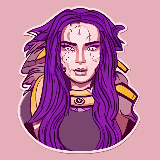 beautiful female warrior long purple hair sticker highly detailed colorful illustration smooth clean vector curves jagged lines vector art smooth