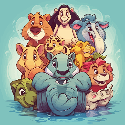 vector drawing cartoon animals adventure disney style