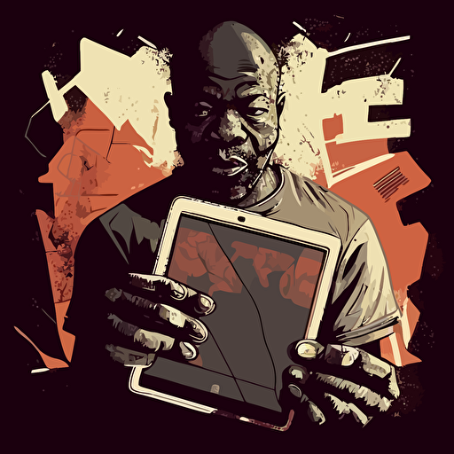 a vector image of old hands from a black man holding a tablet, graffiti style