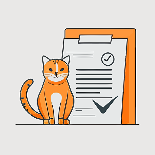 orange themed icon, cat, requirements document, minimalist, vector