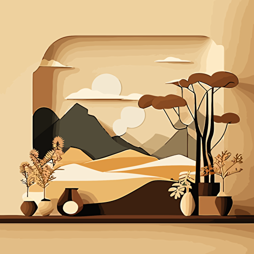 brown and beige mid century modern lanscape, minimalist, vector ar 16:9