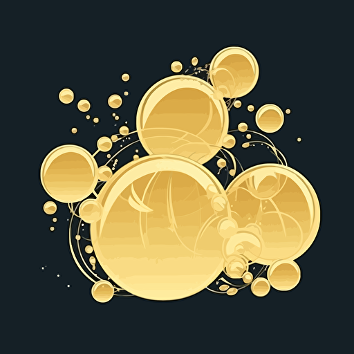 minimalist vector-style drawing of golden soap bubbles,