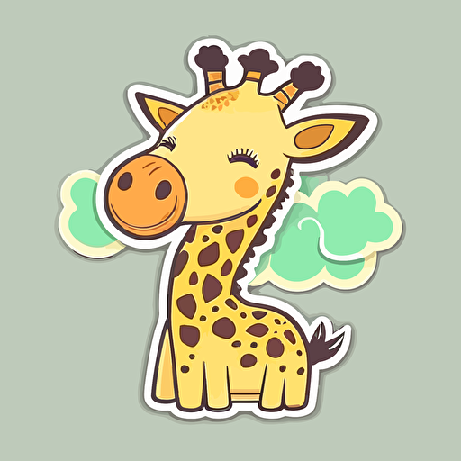 cute giraffe flat vector drawing, colored, sticker